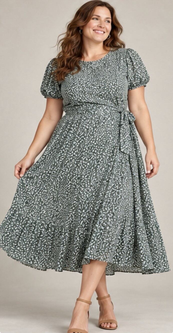 Abercrombie & Fitch Dress Womens XL Green Floral Puff Sleeve Tie Waist